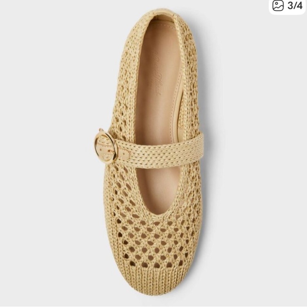 A new day Women's Beige Woven Mary Jane Flats